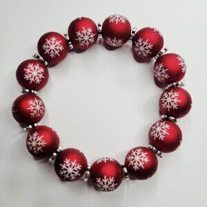 NWT Exclusive Flocked Christmas Stretch Bracelet Amazing Holiday Red - 7 Inches